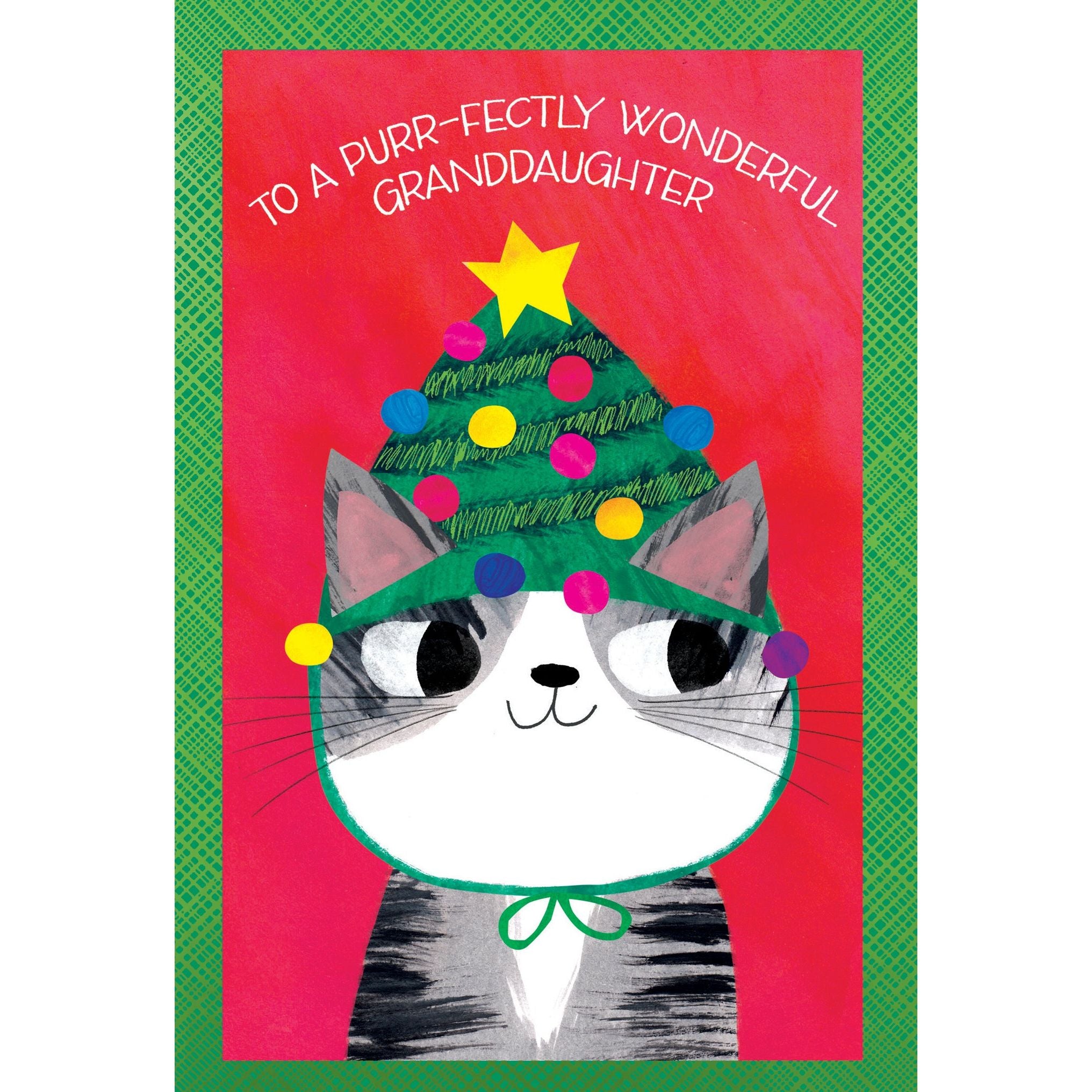 Christmas Cat Tree Hat Christmas Card Granddaughter